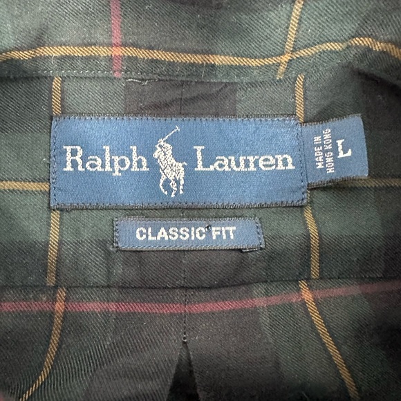 Ralph Lauren Sz L Long Sleeve Shirt Green Blue Plaid Classic Fit Button Down S4 - Picture 4 of 5